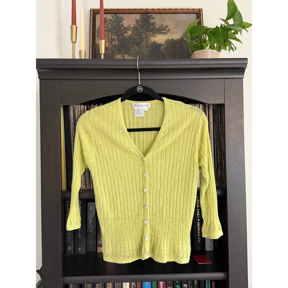 Y2K Ponitelle Cardigan 4 Green Ribbed Knit Pointelle V-Neck Button Front